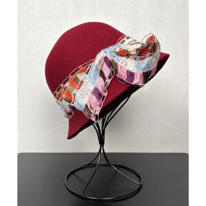 San Diego Hat Co. Side Bow Cloche Red 100% Wool Hat Size O/S Retro Colorful